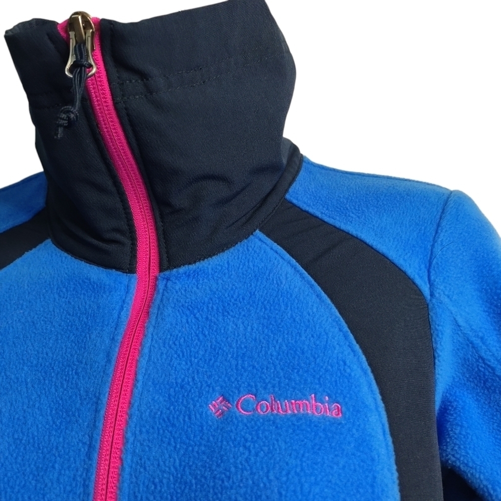 Columbia Women's Blue Black Full Zip Polar Fleece Jacket Side Panels Size Small - Picture 6 of 10